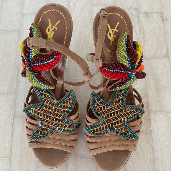 Yves Saint Laurent Shoes - YSL Tribute 105 platform beaded starfish t-strap, size 39